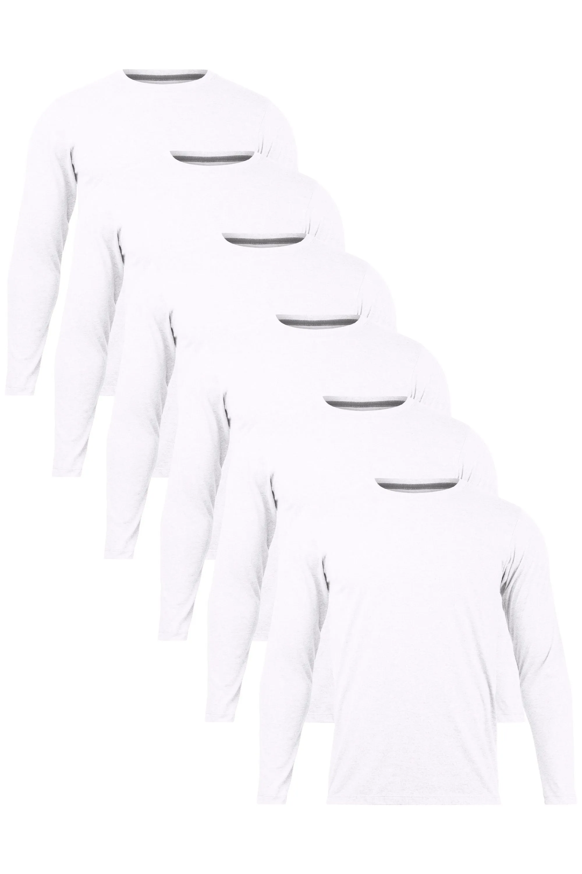 6-Pack Gender-Neutral Long Sleeve White T-Shirts | Organic Cotton, Soft & Durable Essentials