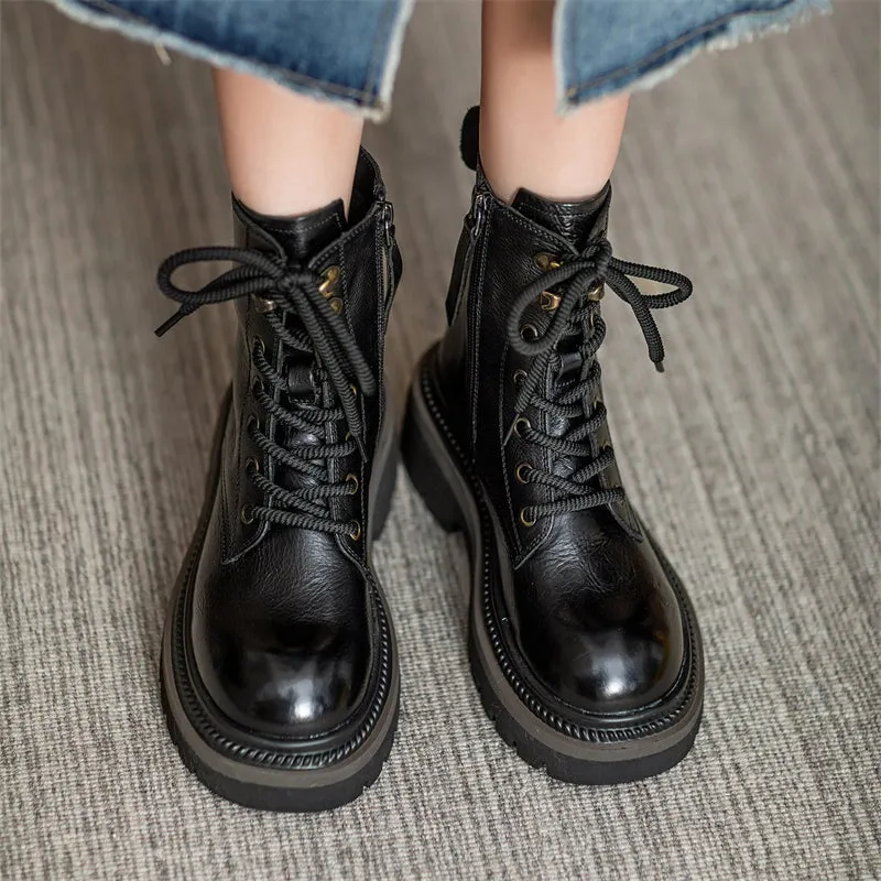 65mm Platform Chunky Lace-Up Combat Boots Women Martin Boots Ankle Boots in Black/Coffee/Yellow