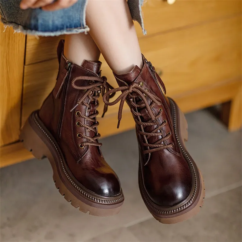 65mm Platform Chunky Lace-Up Combat Boots Women Martin Boots Ankle Boots in Black/Coffee/Yellow