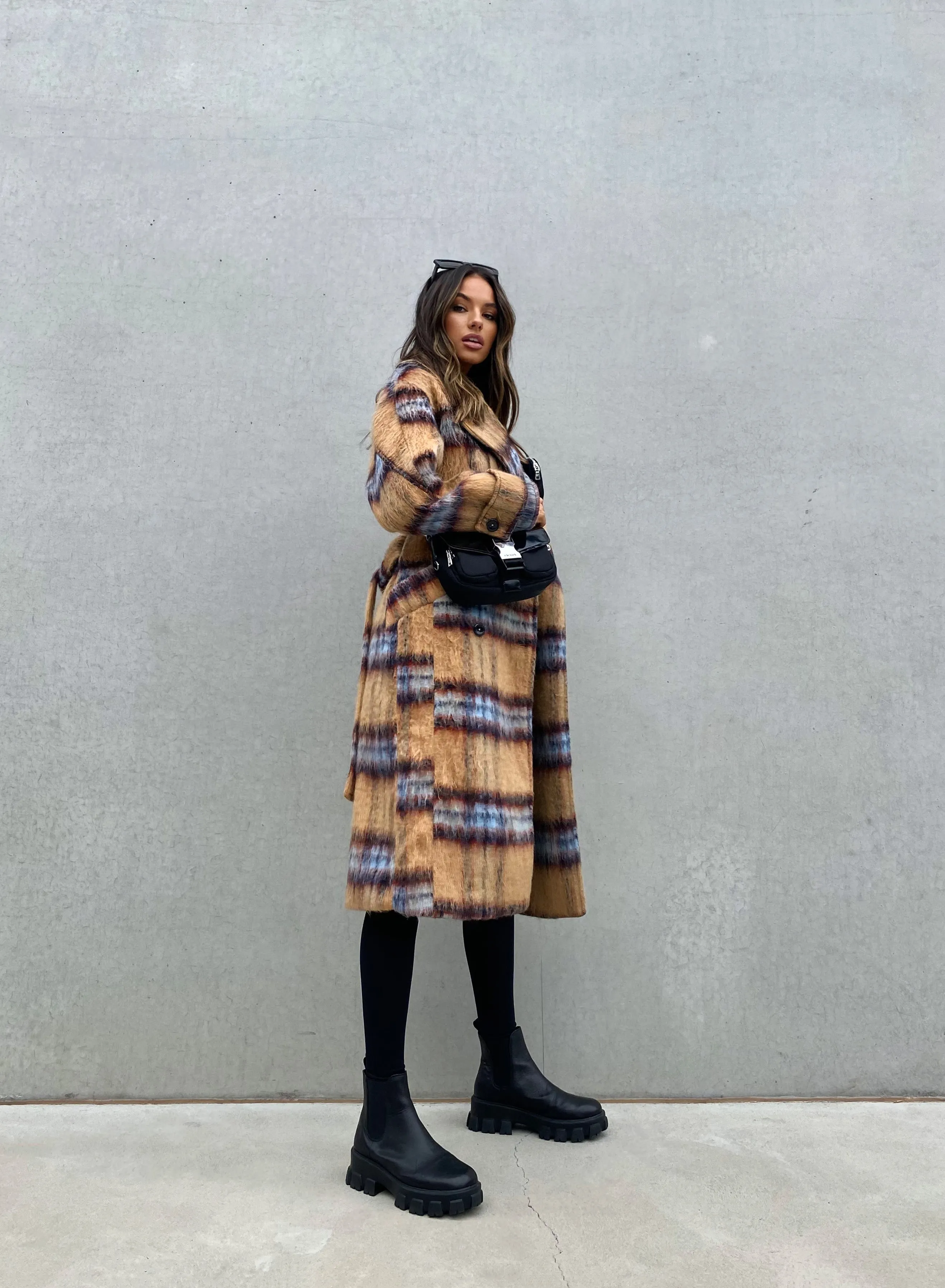 Asaley camel check coat