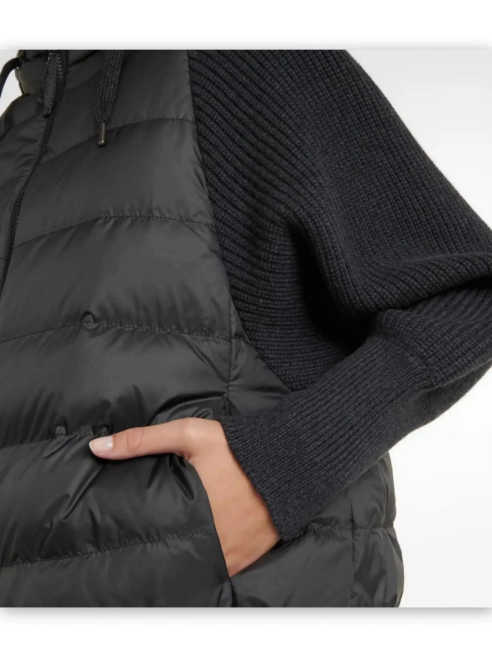 Black Ribbed-Knit Padded Vest-Jacket with Hood