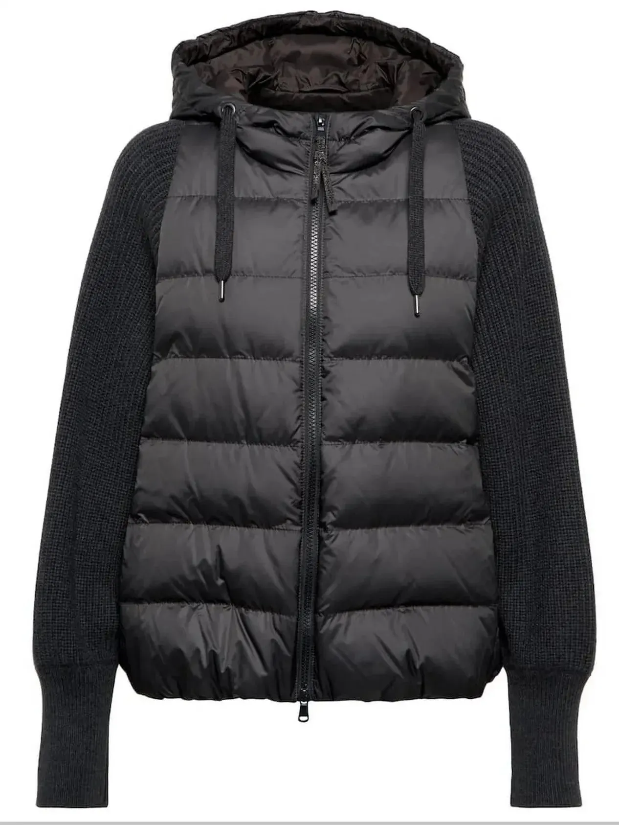 Black Ribbed-Knit Padded Vest-Jacket with Hood