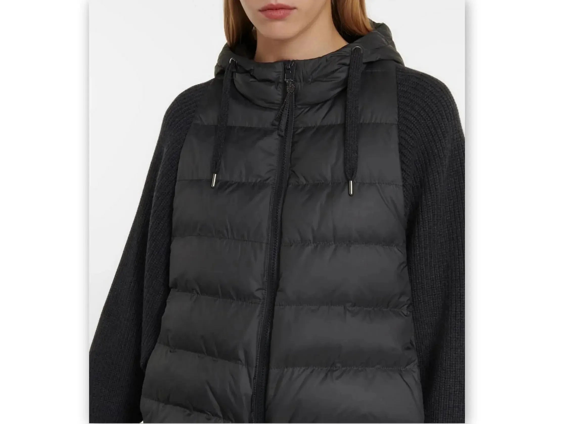 Black Ribbed-Knit Padded Vest-Jacket with Hood