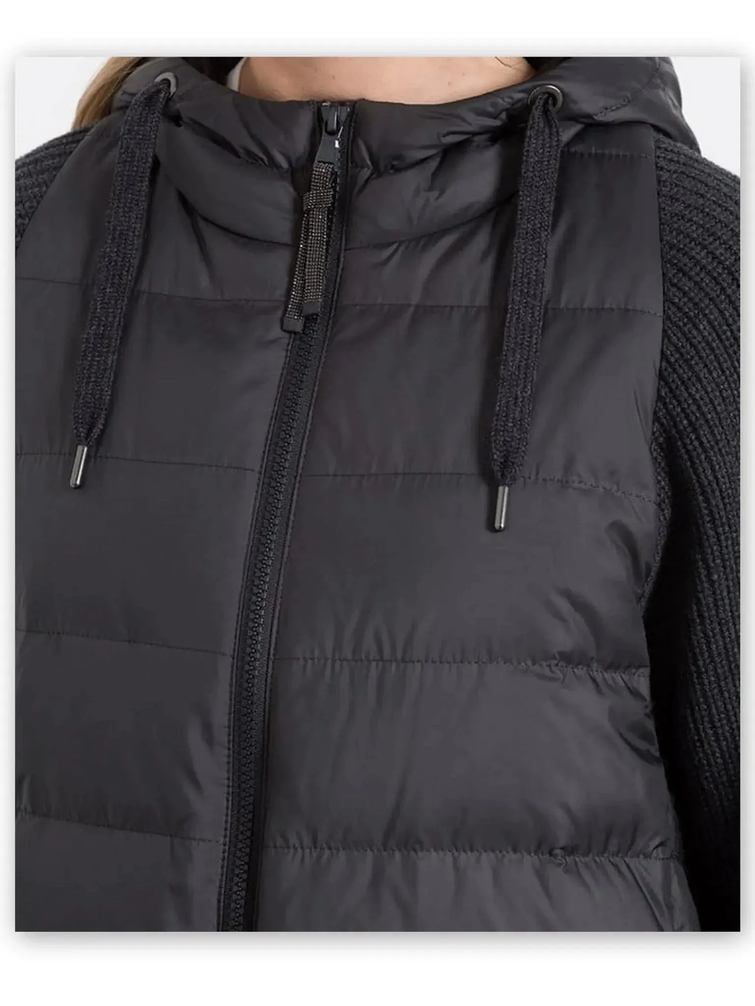 Black Ribbed-Knit Padded Vest-Jacket with Hood