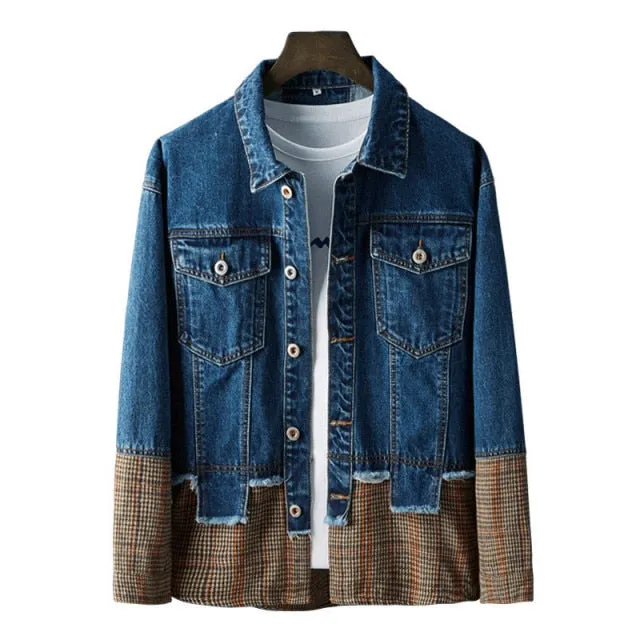 Bottom Plaid Patchwork Denim Jacket