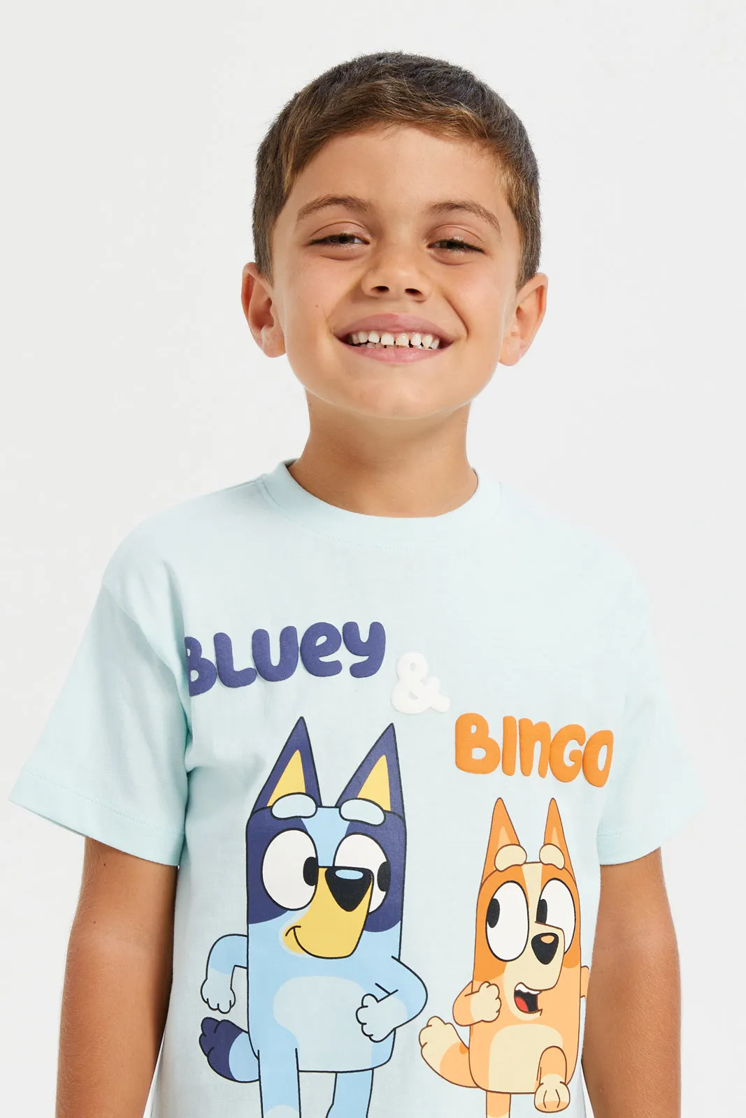 Boys Blue Short Sleeve With Bluey And Bingo Print T-Shirt