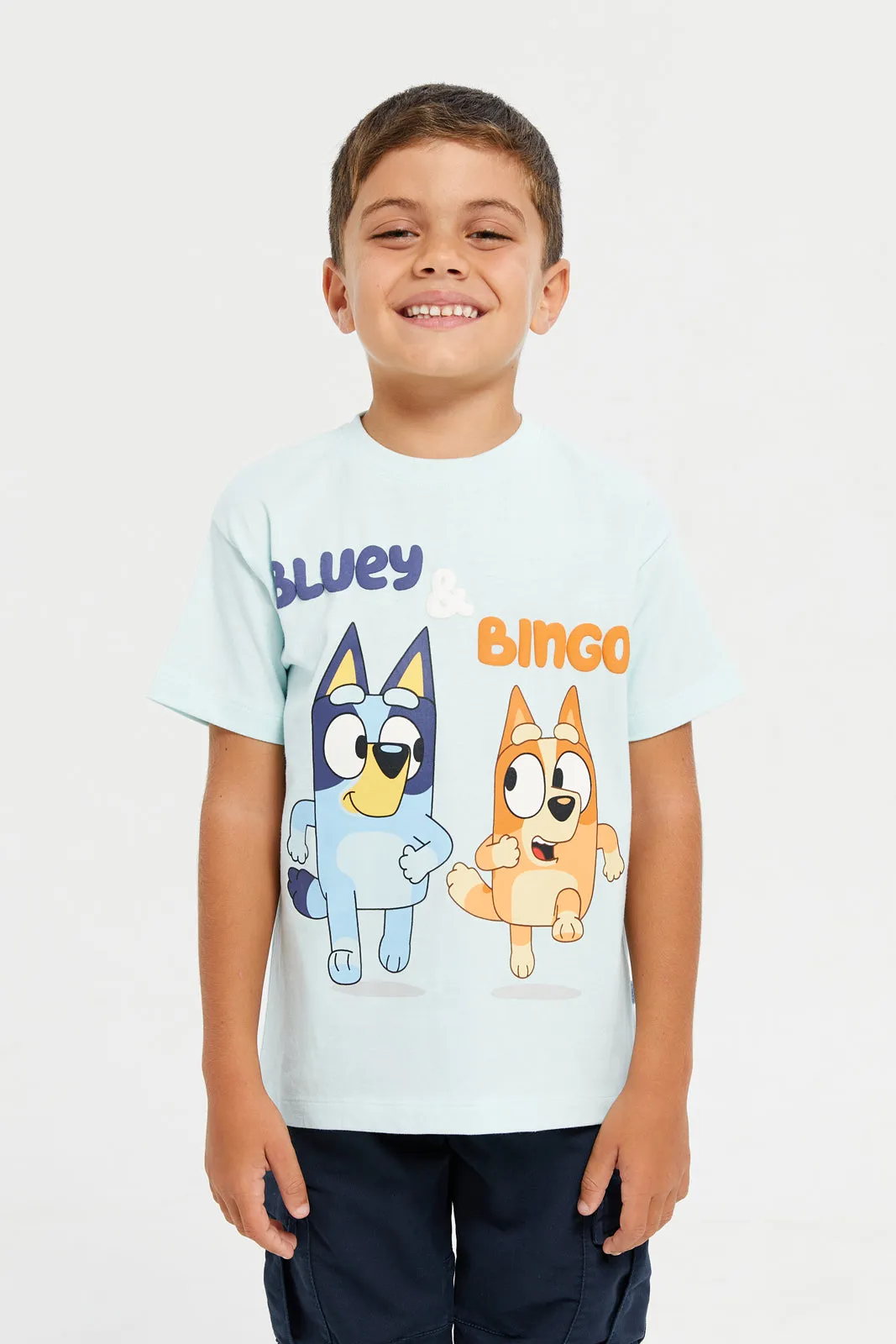 Boys Blue Short Sleeve With Bluey And Bingo Print T-Shirt