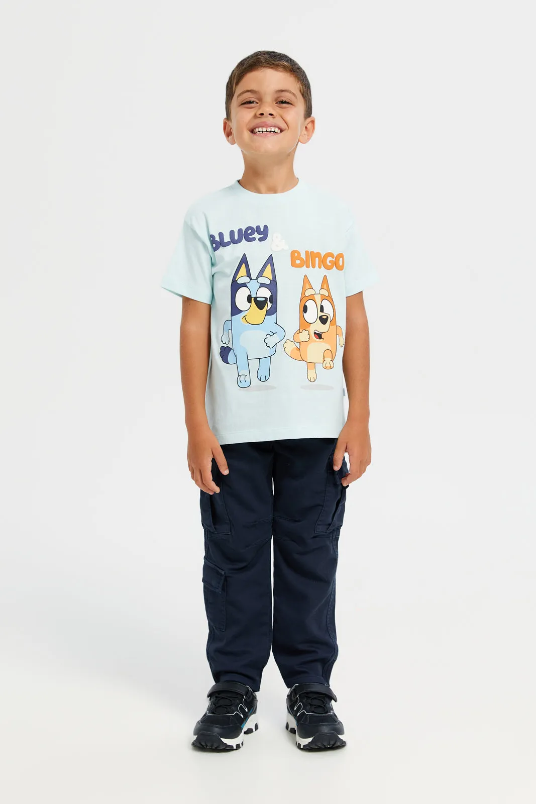 Boys Blue Short Sleeve With Bluey And Bingo Print T-Shirt