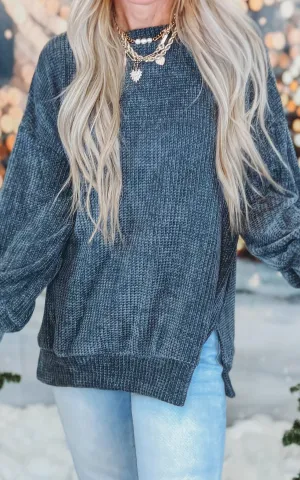 Charcoal Chenille Knit Sweater Top - DEAL