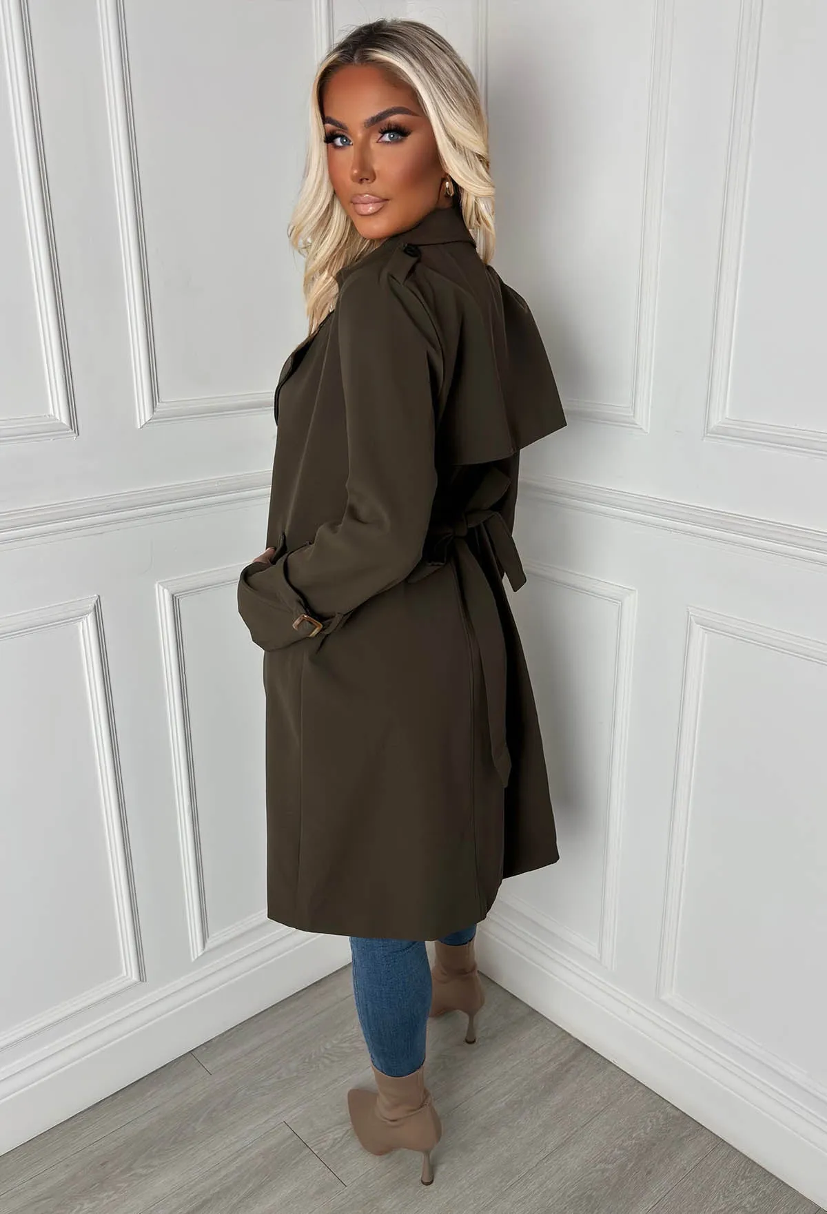 Chic Society Khaki Belted Trench Coat