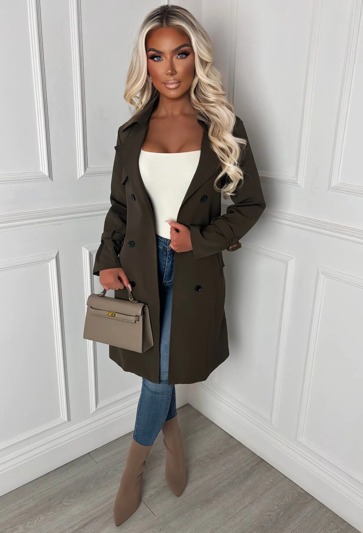 Chic Society Khaki Belted Trench Coat