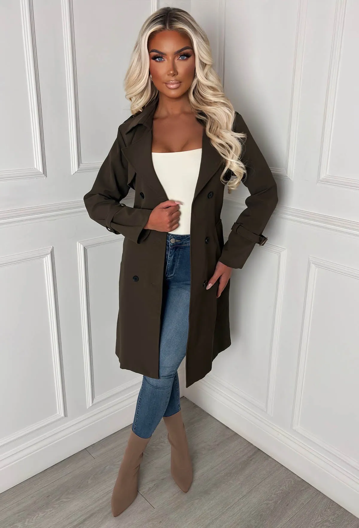 Chic Society Khaki Belted Trench Coat