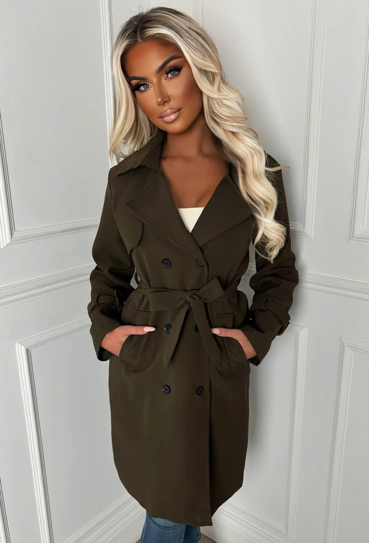 Chic Society Khaki Belted Trench Coat