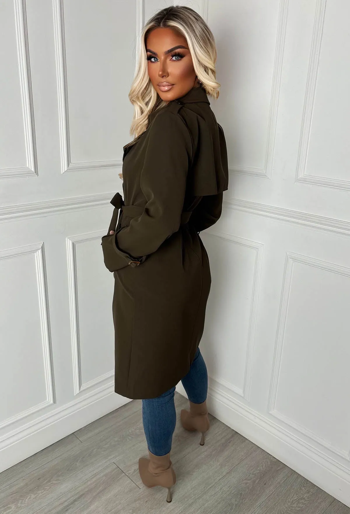 Chic Society Khaki Belted Trench Coat