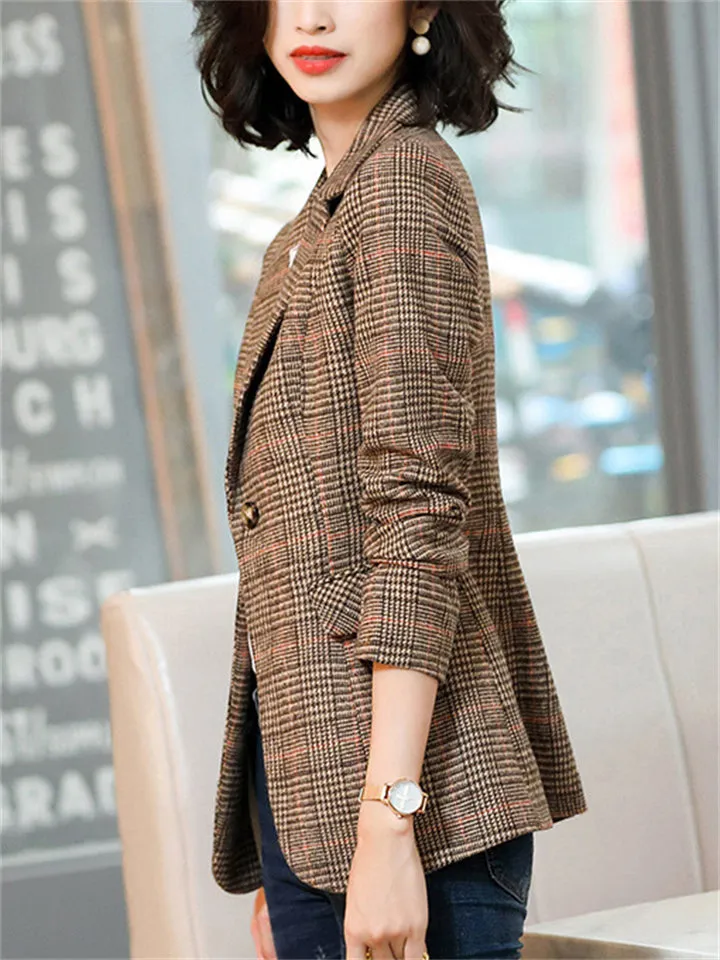 Chic Vintage Plaid One Button Suit Jacket for Lady