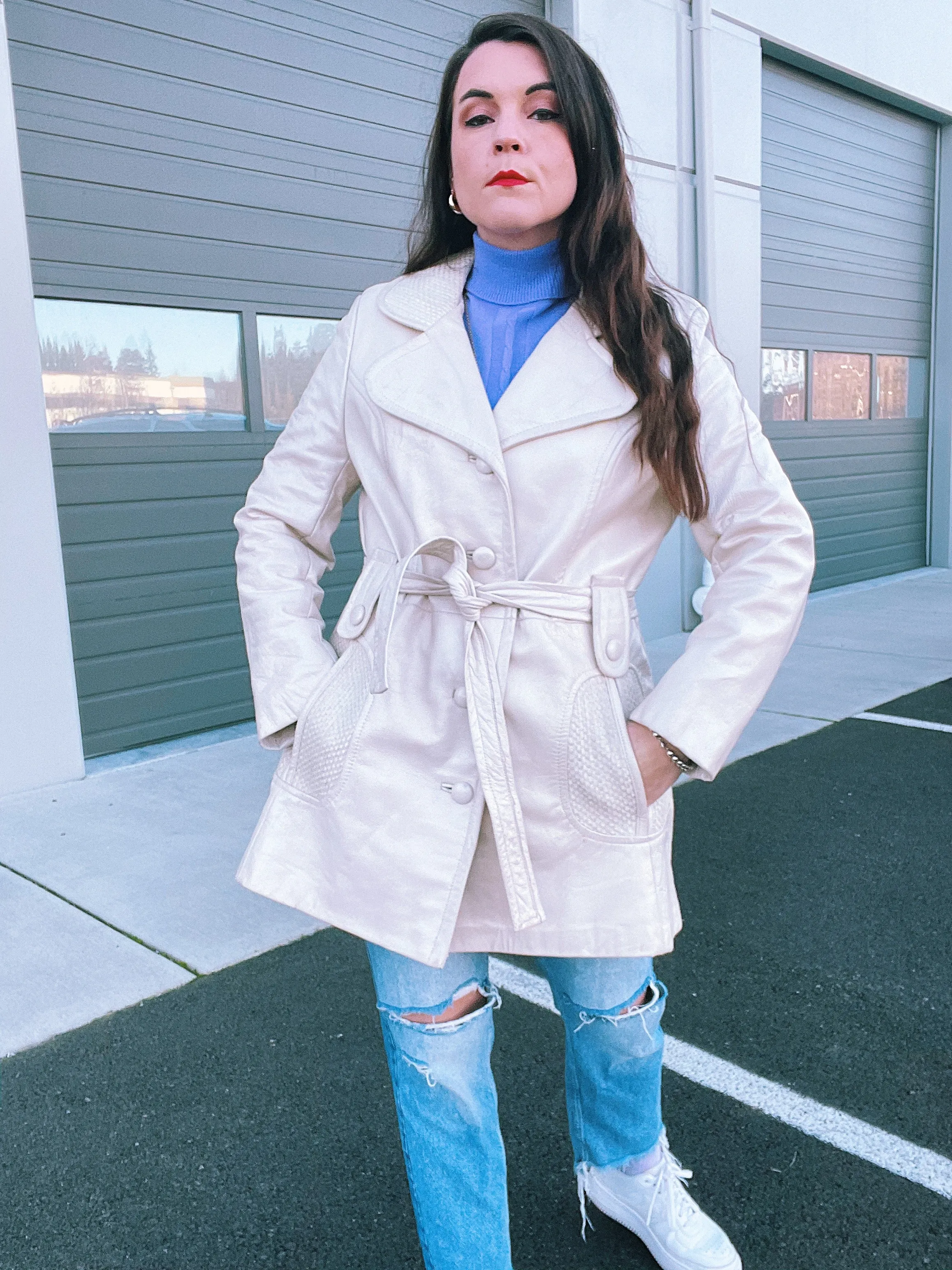 Cream Leather Trench