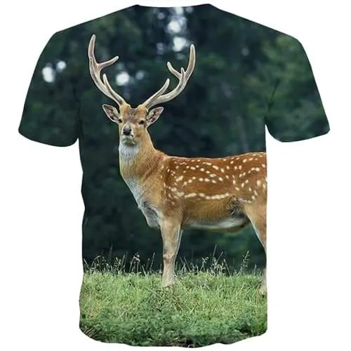 Deer T shirts Men Christmas T-shirts 3d Animal T shirts Funny Elk Shirt Print Funny T-shirts Graphic Short Sleeve Hip hop Unisex