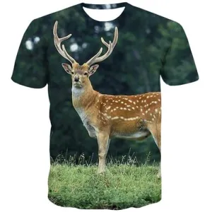 Deer T shirts Men Christmas T-shirts 3d Animal T shirts Funny Elk Shirt Print Funny T-shirts Graphic Short Sleeve Hip hop Unisex