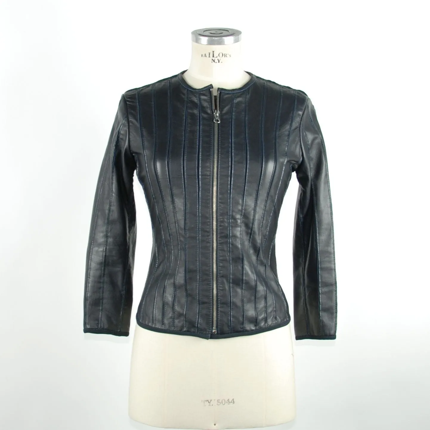 Elegant Blue Leather Jacket - Slim Fit Chic