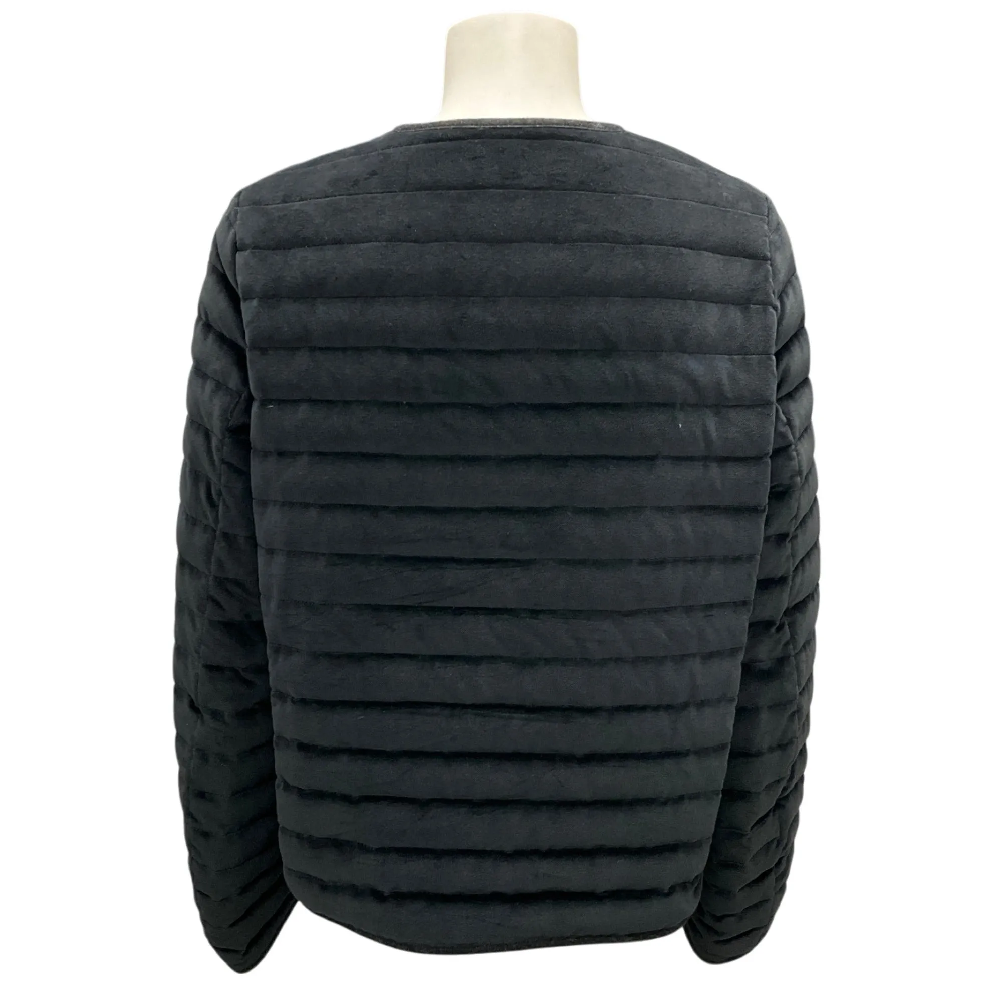 Fabiana Filippi Black Zip-Front Quilted Down Puffer Velvet Jacket