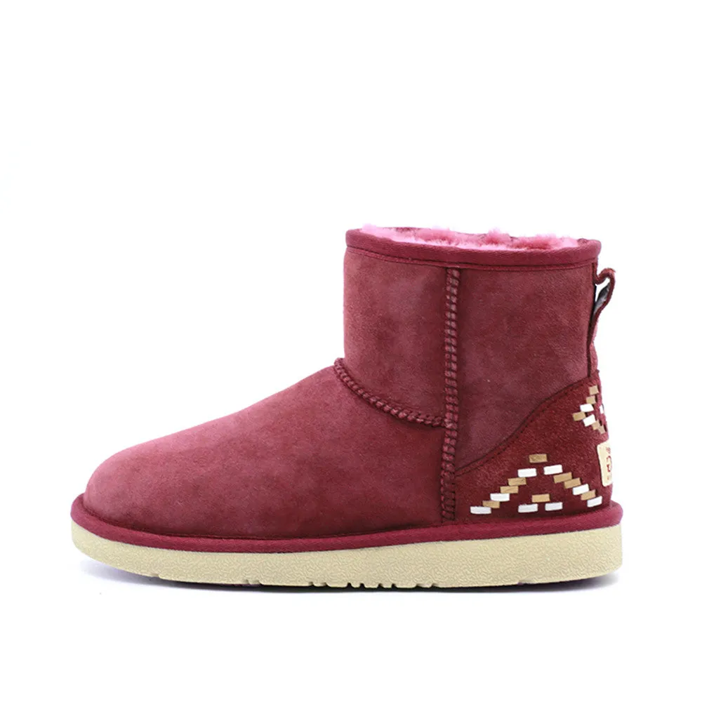 Geometric Short Ugg Boot - Wine Red