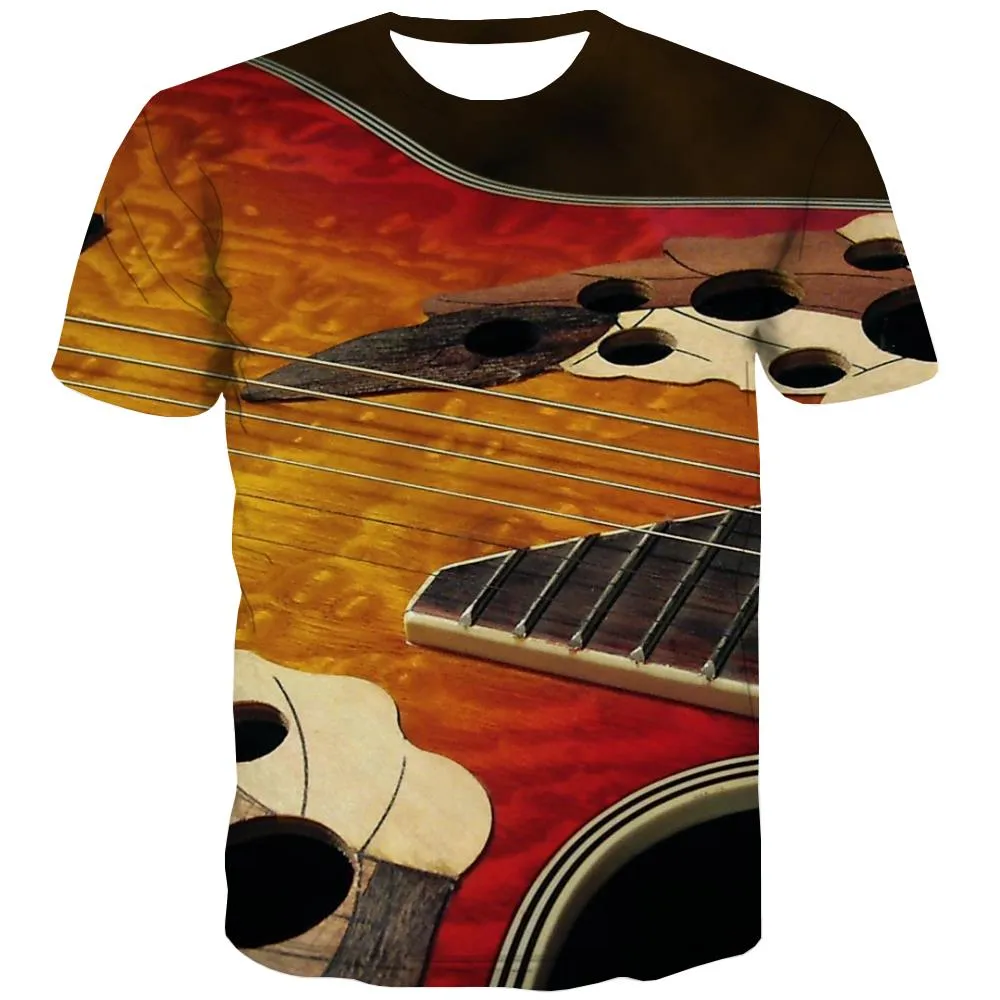 Guitar T shirts Men Music T-shirts 3d Wooden Tshirts Cool Metal Tshirt Anime