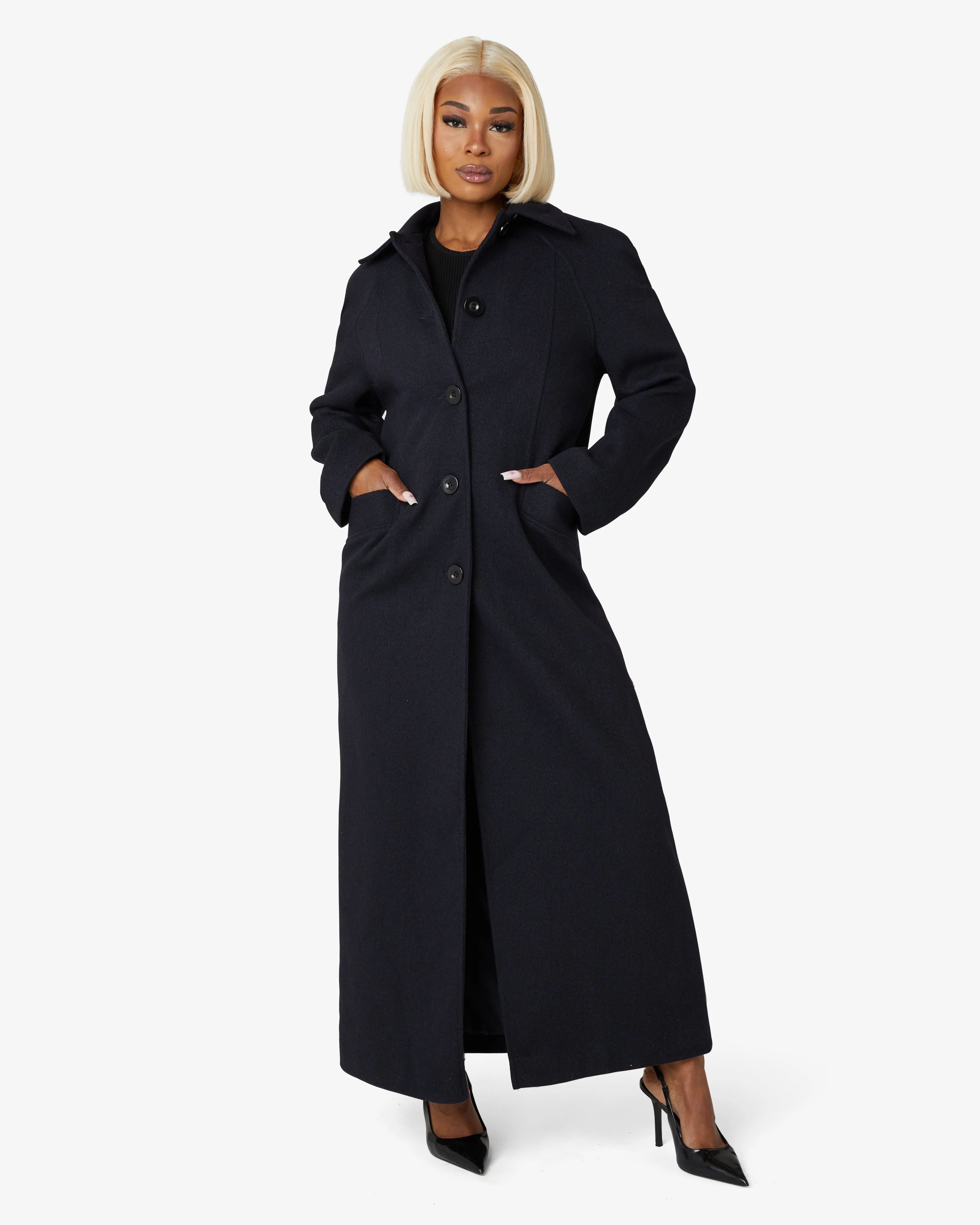 Herringbone Design Single Breasted Longline Coat (1204-HB)