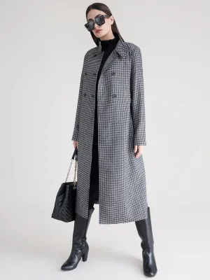 High Neck Wool Blend Overcoat - Black And White