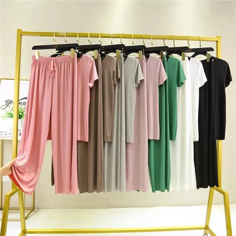 Ice Silk Loose Plus Size Breathable Casual Wide Leg Pants Loungewear Home Outdoor Trendy Sets