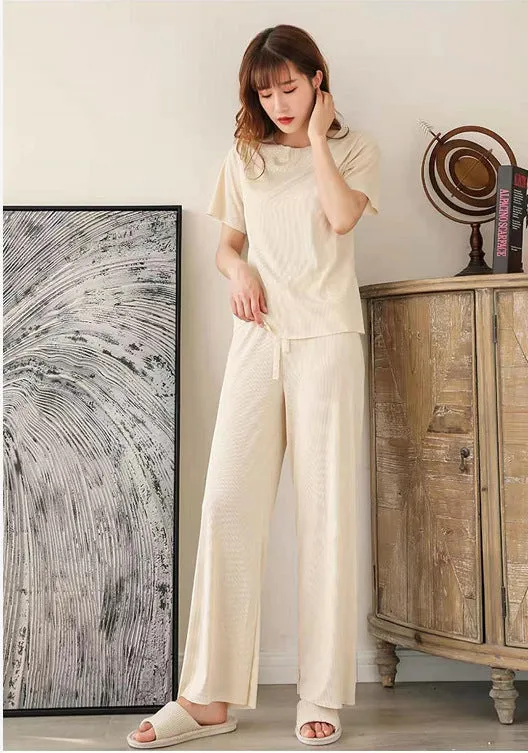 Ice Silk Loose Plus Size Breathable Casual Wide Leg Pants Loungewear Home Outdoor Trendy Sets