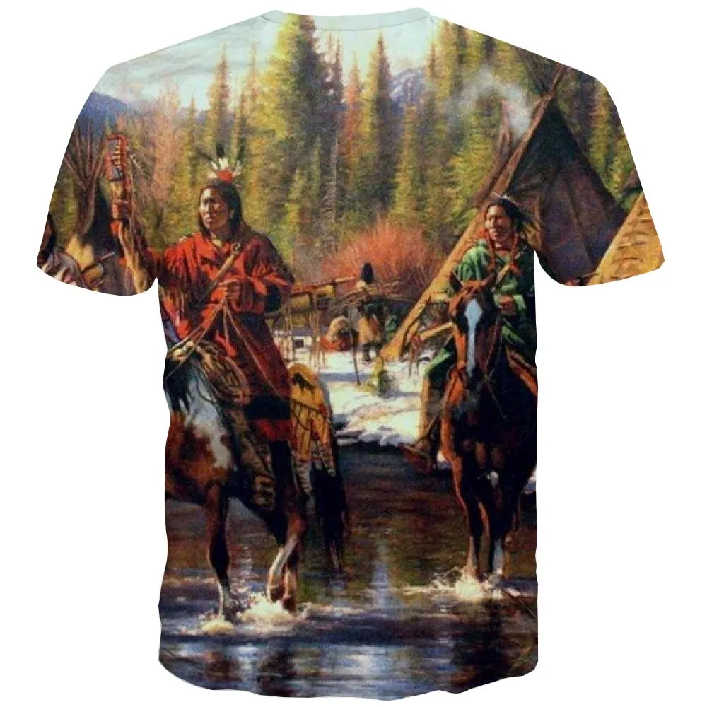 Indians T shirts Men Grassland Tshirts Cool Sunset T-shirts Graphic War Tshirt Printed