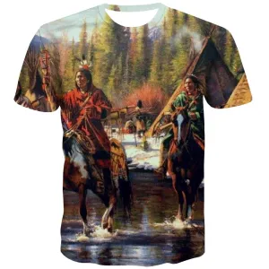 Indians T shirts Men Grassland Tshirts Cool Sunset T-shirts Graphic War Tshirt Printed