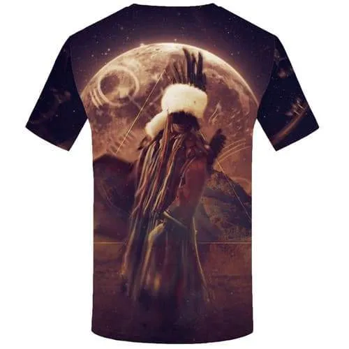 Indians T shirts Men Moon Tshirt Printed Geometric T shirts Funny Mountain Tshirts Casual Native American T-shirts 3d