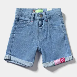 Infant Girls Denim rigid Short Hearts-Ice Blue