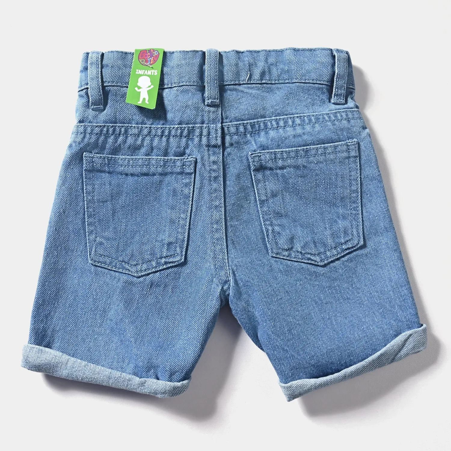 Infant Girls Denim rigid Short Hearts-Ice Blue