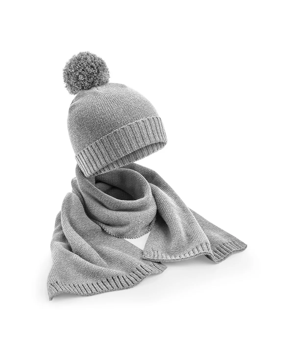 Knitted scarf and beanie gift set | Light Grey Fleck