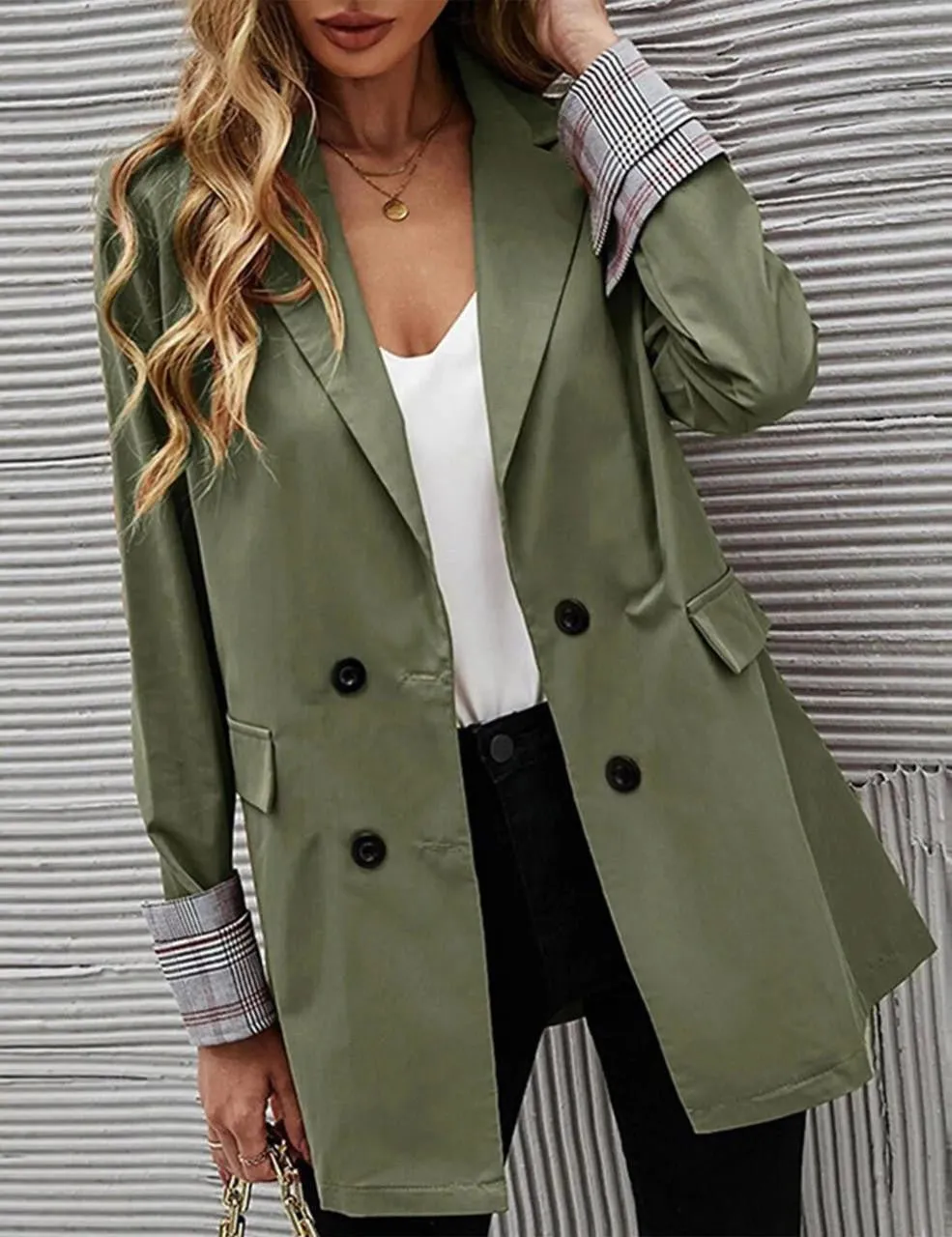 Lapel Double-Breasted Blazer Coat