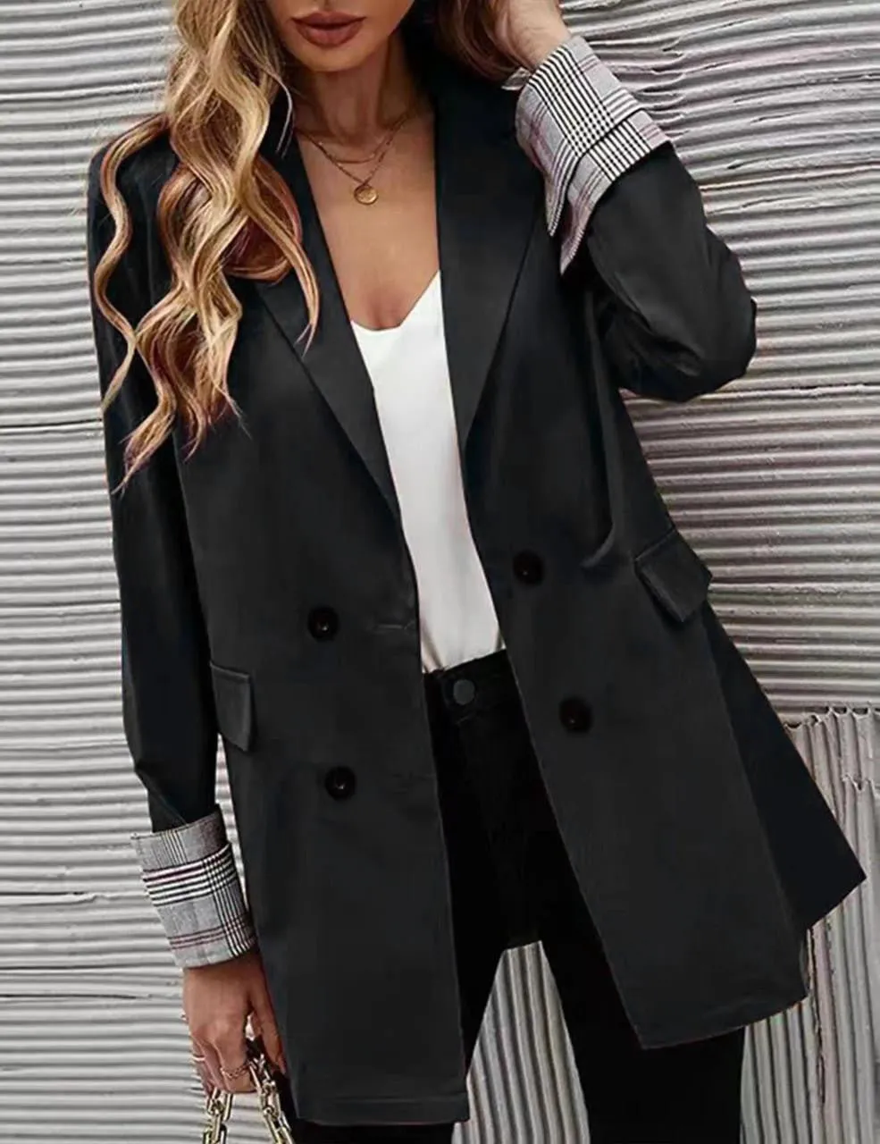 Lapel Double-Breasted Blazer Coat