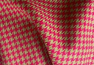 Lipstick Pink & Moss Hounds-Tooth Virgin Wool Twill (Made in Italy)