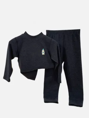 Little Surprise Box Black Kelly Crew Neck Upper & Lower Body Thermal Winter Warmers For Kids-Set Of 2 Pcs