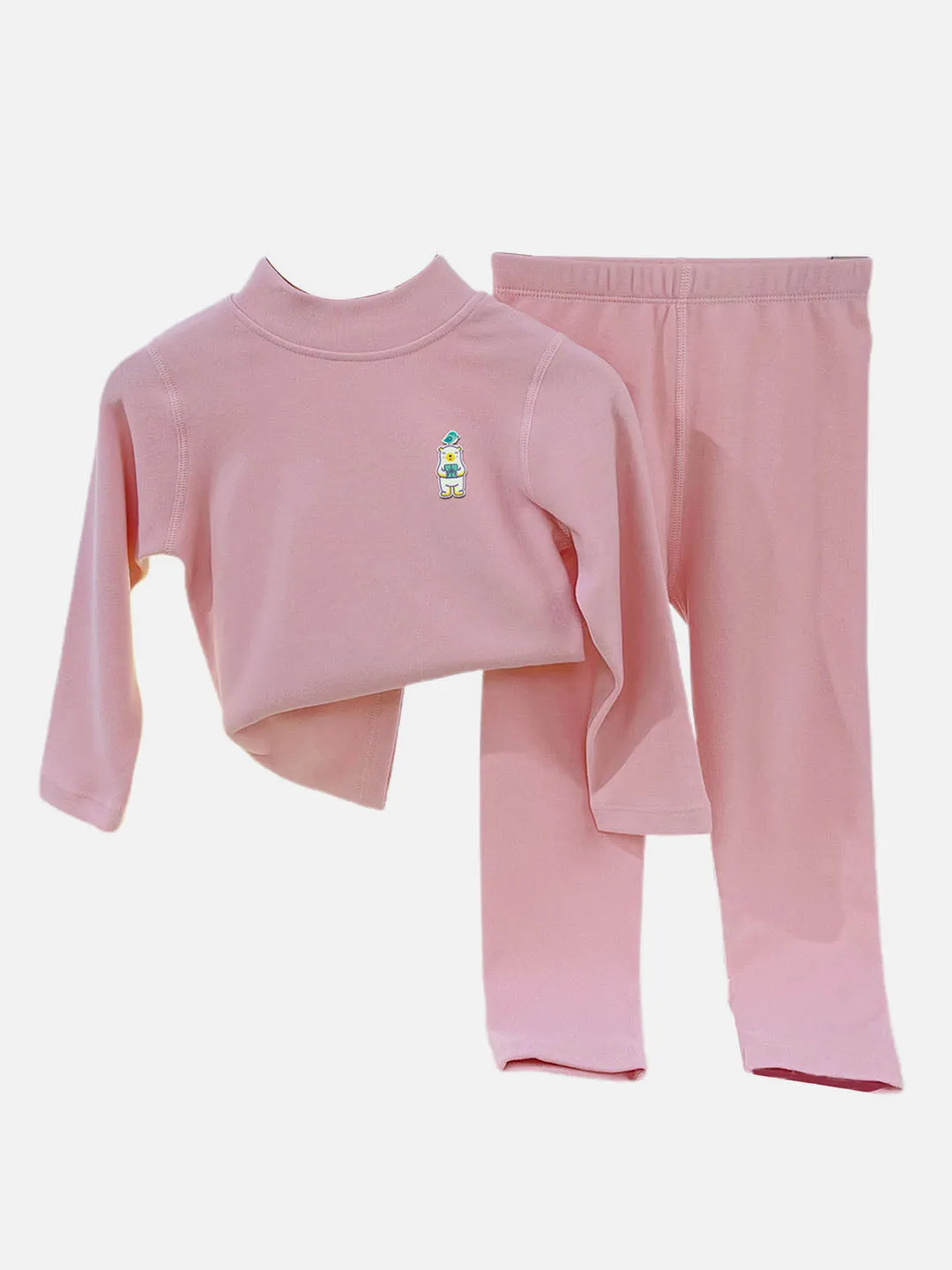 Little Surprise Box Pink Kelly Crew Neck Upper & Lower Body Thermal Winter Warmers For Kids-Set Of 2 Pcs