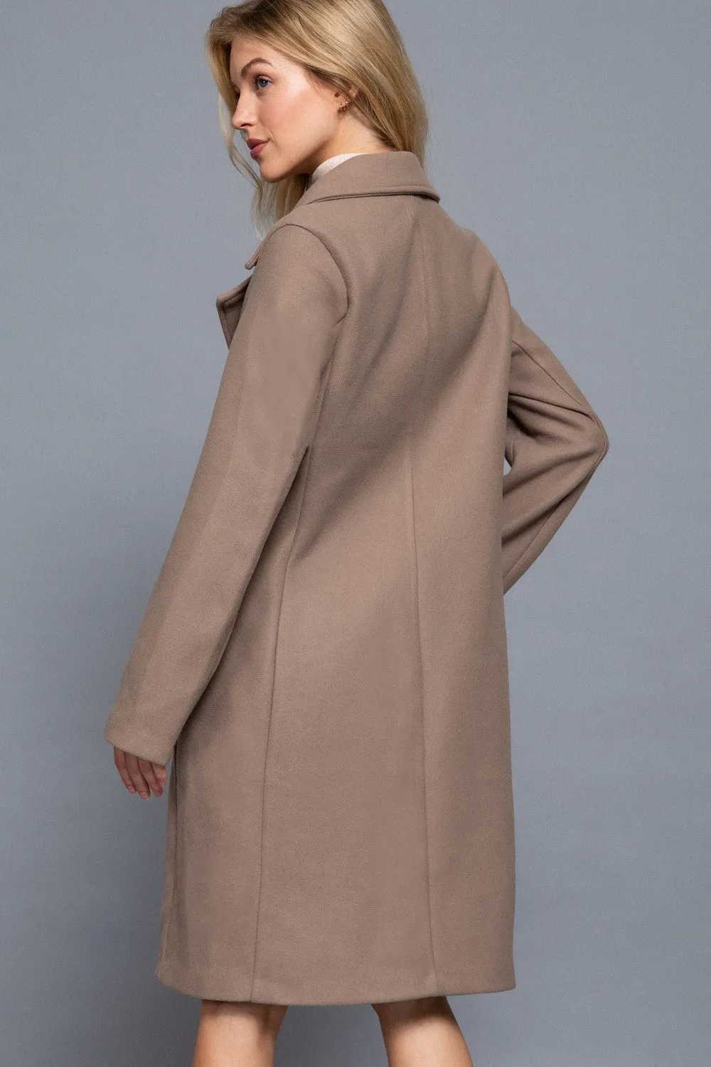 Long Sleeve A-Line Long Coat Khaki