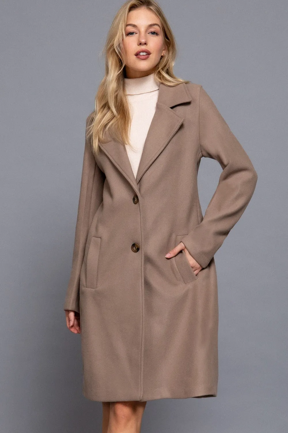 Long Sleeve A-Line Long Coat Khaki