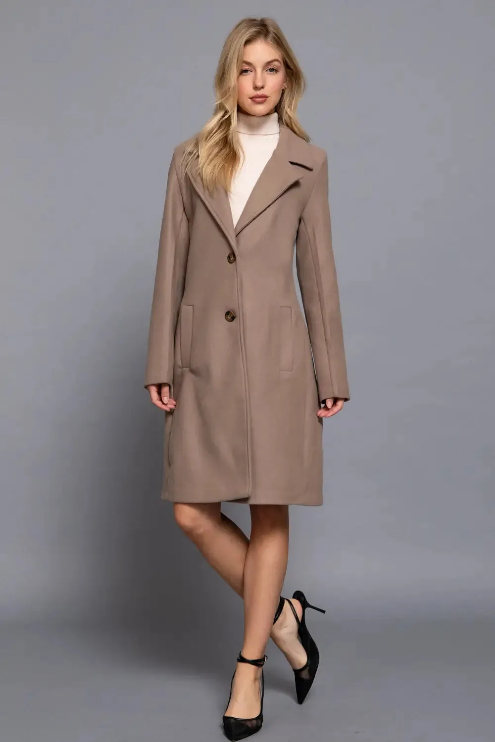 Long Sleeve A-Line Long Coat Khaki