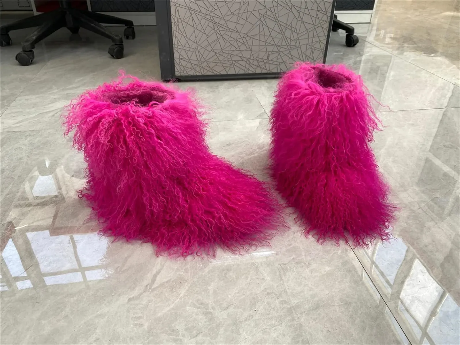 Medium Tube Fluffy Mongolian Long Curly Sheep Boots For Women Furry Warm Snow Booties Multiple Color Boot With Full Wool Coverage