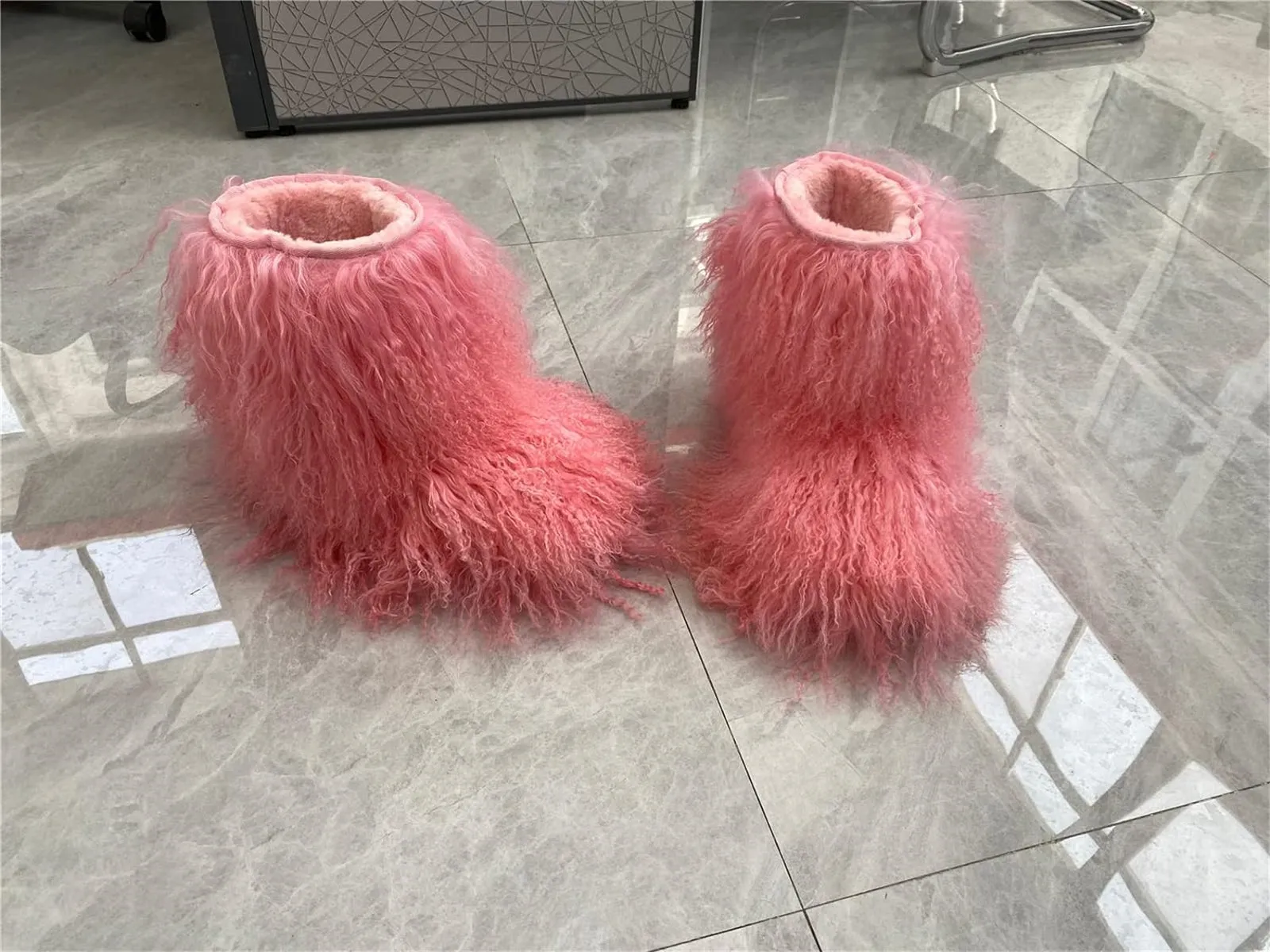 Medium Tube Fluffy Mongolian Long Curly Sheep Boots For Women Furry Warm Snow Booties Multiple Color Boot With Full Wool Coverage