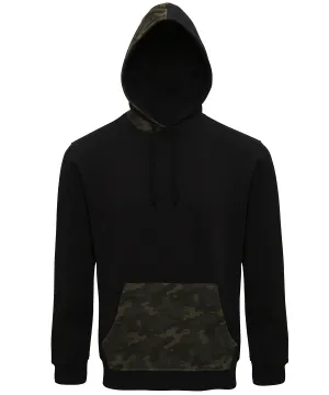 Mens camo trimmed hoodie | Black/Green Camo