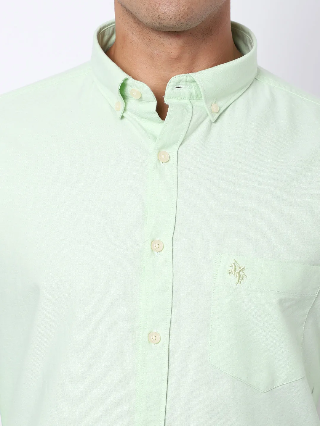 Men's Light Green Casual Plain Full Sleeve Shirt