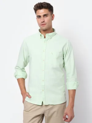 Men's Light Green Casual Plain Full Sleeve Shirt