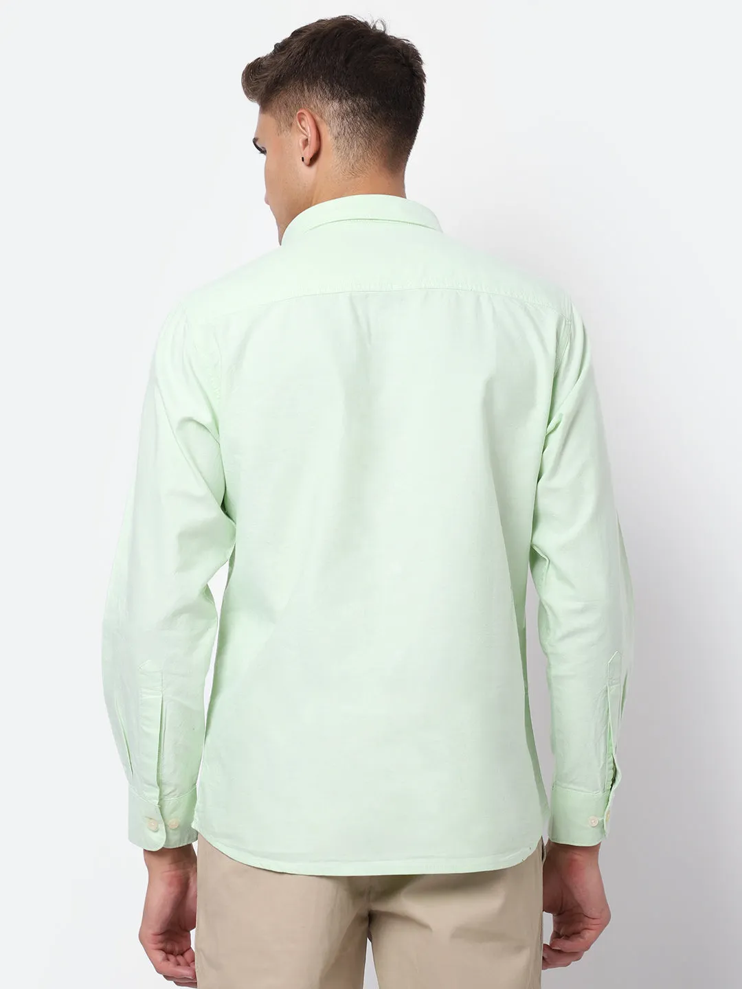 Men's Light Green Casual Plain Full Sleeve Shirt